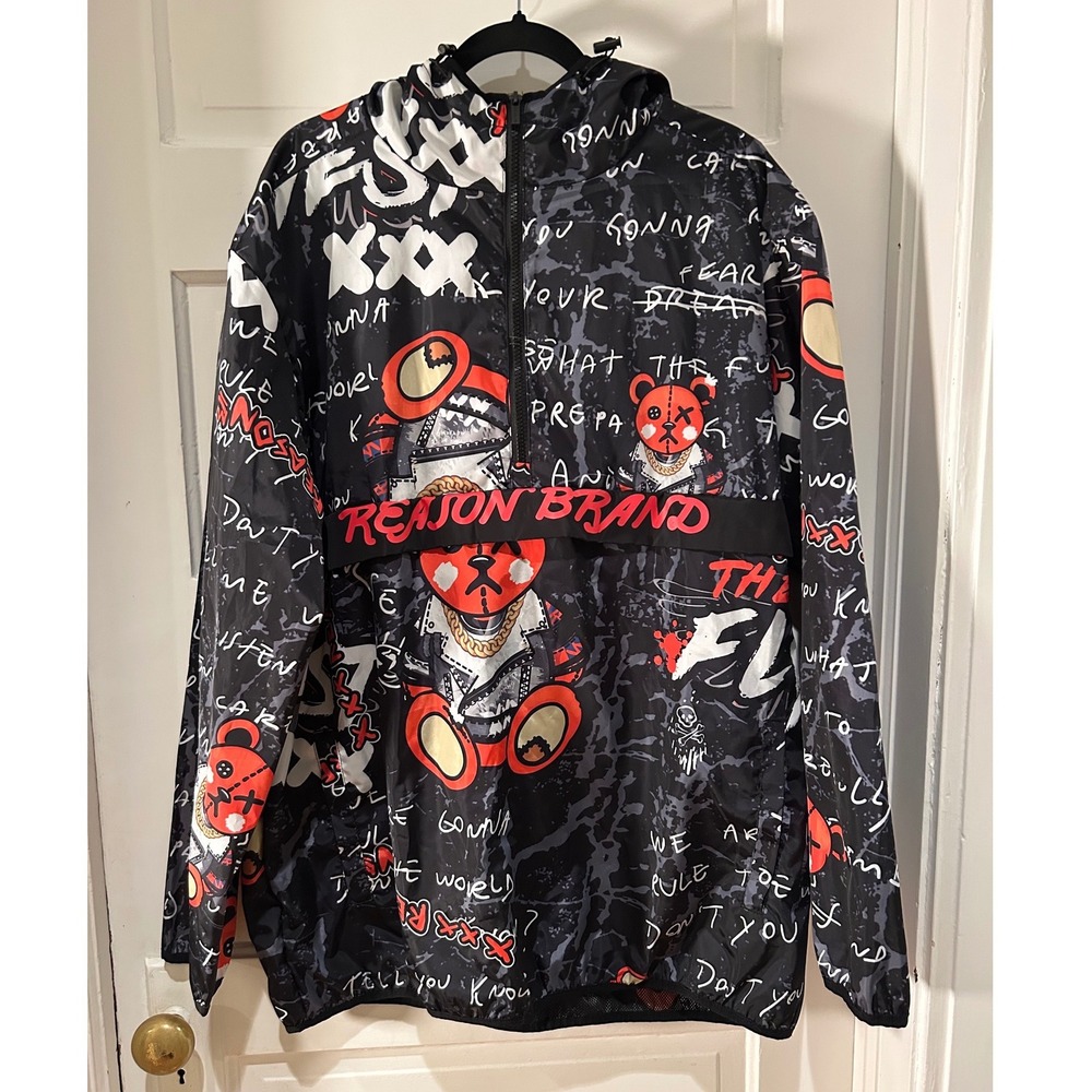 REASON BRAND Men's Flyest Teddy Half zip Hooded Anorak Windbreaker Jacket 2XL